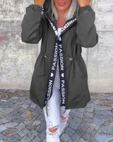 Amelie | Damen Kapuzenmantel Lockere Passform Tunnelzug Mittellang Women Coat in Grau