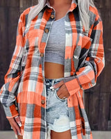 Amelie | Damen Karierter Flanell Cardigan Oversized Langarm Hemdbluse in Orange
