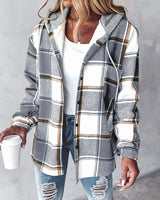 Johanna | Damen Karo Hoodie Jacke mit Kapuze Lockere Passform Winterjacke in Grau