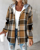 Johanna | Damen Karo Hoodie Jacke mit Kapuze Lockere Passform Winterjacke in Braun