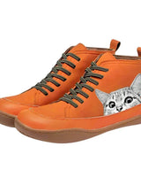 Luisa | Damen Katzenmotiv Schnür-Ankle Boots Leder-Stiefeletten in Orange