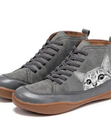 Luisa | Damen Katzenmotiv Schnür-Ankle Boots Leder-Stiefeletten in Grau