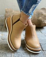 Katharina | Damen Keilabsatz Ankle Boots Kurzstiefel Reißverschluss Plateau in Khaki