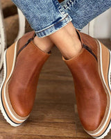 Katharina | Damen Keilabsatz Ankle Boots Kurzstiefel Reißverschluss Plateau in Dunkelbraun