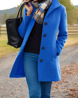 Johanna | Damen Klassischer Wintermantel Knopfleiste vorne Langmantel in Blau