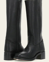 Luisa | Damen Kniehöhe Leder Stiefel Blockabsatz in Black