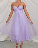 Damen Korsett-Midikleid mit Herzausschnitt und Tüllrock in Lila