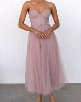 Damen Korsett-Midikleid mit Herzausschnitt und Tüllrock in Rosa
