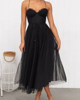Damen Korsett-Midikleid mit Herzausschnitt und Tüllrock in Schwarz