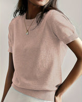 Elisabeth | Damen Kurzarm Knit Sweater Top Rundhals lockere Passform in Pfirsich