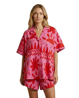 Damen Kurzarmhemd und Shorts Set mit abstraktem Muster in Rosa