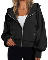 Damen kurzer Hoodie mit Reißverschluss in Schwarz