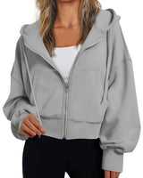 Damen kurzer Hoodie mit Reißverschluss in Grau