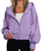 Damen kurzer Hoodie mit Reißverschluss in Lila