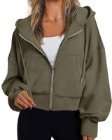 Damen kurzer Hoodie mit Reißverschluss in Grün