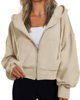Damen kurzer Hoodie mit Reißverschluss in Khaki