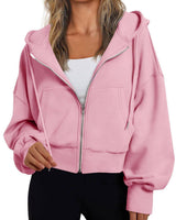 Damen kurzer Hoodie mit Reißverschluss in Rosa