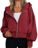 Damen kurzer Hoodie mit Reißverschluss in Rot