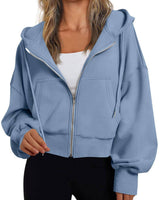 Damen kurzer Hoodie mit Reißverschluss in Hellblau