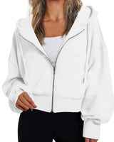 Damen kurzer Hoodie mit Reißverschluss in Weiß