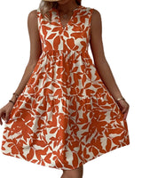 Damen Kurzkleid ohne Ärmel mit V-Ausschnitt und gestuftem Rock in Orange