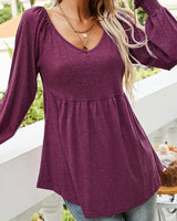 Nora | Damen Langarm Babydoll-Tunika V-Ausschnitt gerüschter Saum in Vintrode
