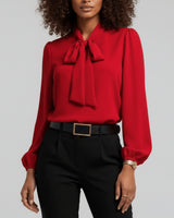 Emilia | Damen Langarm-Bluse mit Schleifenkragen und weitem Schnitt in Scharlachrot