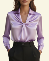 Damen Langarmbluse mit Kragen und drapiertem Frontdetail in Lila
