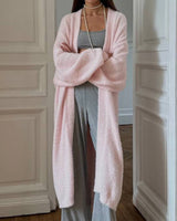 Damen Lange Strickjacke mit Offener Front und Pile Oberfläche in Rosa