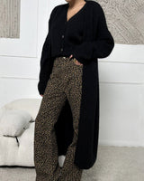 Damen Lange Strickjacke mit Offener Front und Pile Oberfläche in Schwarz