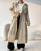 Damen Langer Trenchcoat mit Gürtel und Doppelter Knopfreihe in Khaki