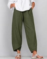 Damen leinen Weite Cropped-Hose mit Geschwungenem Saum in Grün