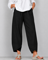 Damen leinen Weite Cropped-Hose mit Geschwungenem Saum in Schwarz