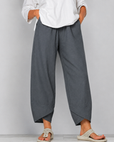 Damen leinen Weite Cropped-Hose mit Geschwungenem Saum in Grau