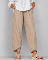 Damen leinen Weite Cropped-Hose mit Geschwungenem Saum in Beige