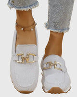 Damen Loafer mit Metallspange und perforierter Oberfläche in Weiß