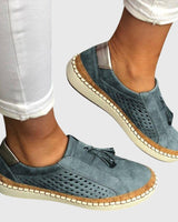 Damen Loafer mit Quaste auf dem Vorderblatt und Lochmuster an den Seiten in Blau