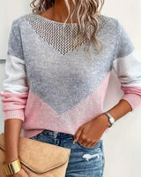 Frieda | Damen Locker Geschnittener Pullover Colorblock Strick Rundhals in Rosa