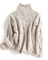 Johanna | Damen Lockerer Zopfmuster Stehkragen Knit Sweater in Beige