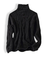 Johanna | Damen Lockerer Zopfmuster Stehkragen Knit Sweater in Schwarz