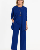 Amelie | Damen Longline-Cardigan 3-teiliges Set Culotte Hosenanzug Elegant in Blau