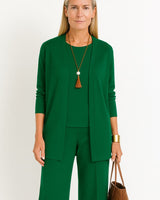 Amelie | Damen Longline-Cardigan 3-teiliges Set Culotte Hosenanzug Elegant in Grün