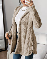 Marlene | Damen Longline Cardigan mit Kapuze Plüsch Knopfleiste Oversized in Khaki