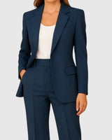 Hannah | Damen Maßgeschneiderter Langer Blazer und Hose Anzug-Set in Marineblau