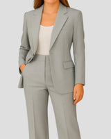 Hannah | Damen Maßgeschneiderter Langer Blazer und Hose Anzug-Set in Grau