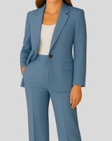 Hannah | Damen Maßgeschneiderter Langer Blazer und Hose Anzug-Set in Blau