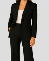 Hannah | Damen Maßgeschneiderter Langer Blazer und Hose Anzug-Set in Schwarz