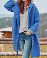 Luisa | Damen Mantel Langarm Fleece Plüschjacke mit Kapuze in Blau