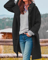 Luisa | Damen Mantel Langarm Fleece Plüschjacke mit Kapuze in Schwarz