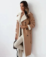 Damen Mantel mit zweireihigem Knopfverschluss und breitem Kragen in Khaki